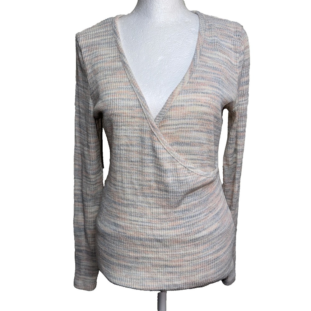 Madewell Space Dye Top M Faux Wrap Soft Rainbow Knit Long Sleeve V-Neck Pullover